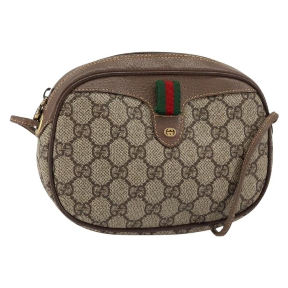 Authentic GUCCI GG Supreme Web Sherry Line Bag PVC Beige Gold 007 58 6112 4023